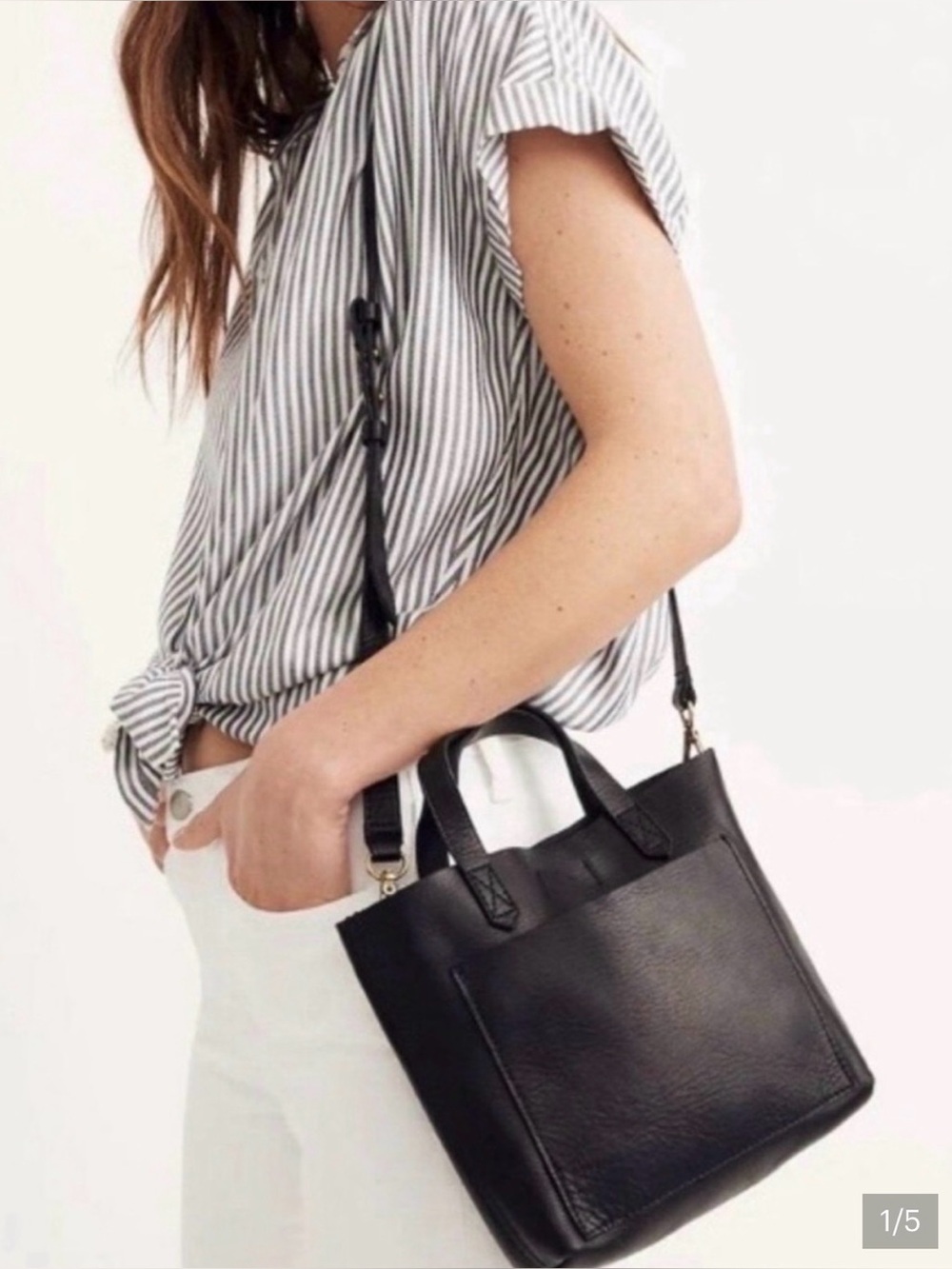 Madewell, black leather transport tote small